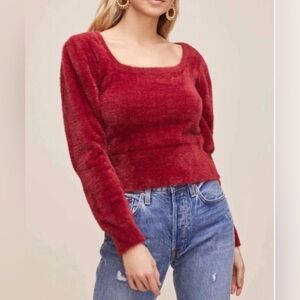 ASTR Wine Red Fuzzy Crop Sweater Women's Sz XL Minimalist Soft Girl‎ Era
